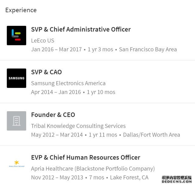 Shawn Williams的Linkedin页面显示，其在乐视美国的工作经历截止到2017年3月份